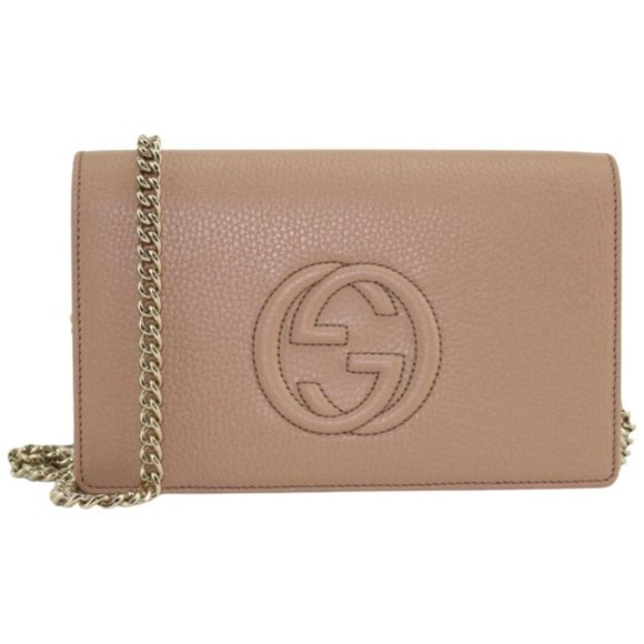 NEW Gucci Camelia Beige Soho Disco Leather Wallet on Chain Crossbody Bag